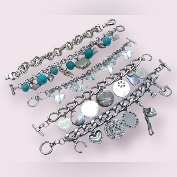Retro Charm Bracelets Dangly Silver Jewelry Lot - Picture 8 of 11